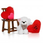 2.5 Feet White Big Bow Teddy Bear holding Hug Me heart